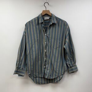 Lemonade Striped Collared Button-Up Oversized Poplin Relaxed Shirt Blue Medium
